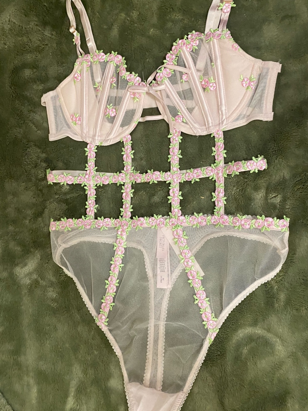 Victoria's Secret Wicked Pale Pink Floral Mesh Bra Set